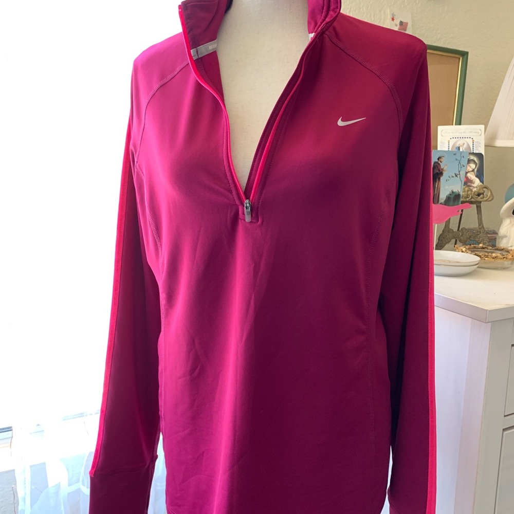 Nike dri-fit zip neck running top with thumb holes Pink!